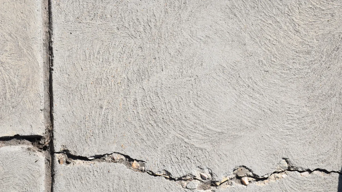 Cracked concrete slab or wall close-up