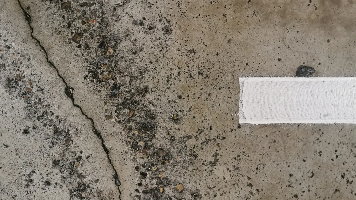 Cracked concrete pavement with a visible joint line